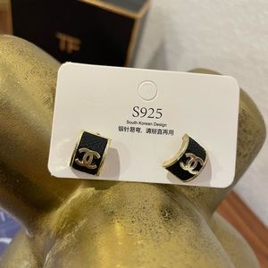 CC Gold Leather Detail Earrings E16